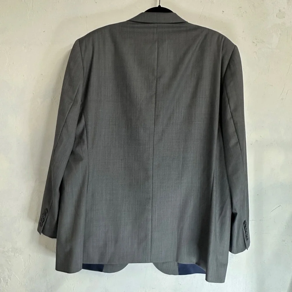 Jack Victor Elite Windowpane Wool Blazer Gray Stretch Two Button Men's Size 46R